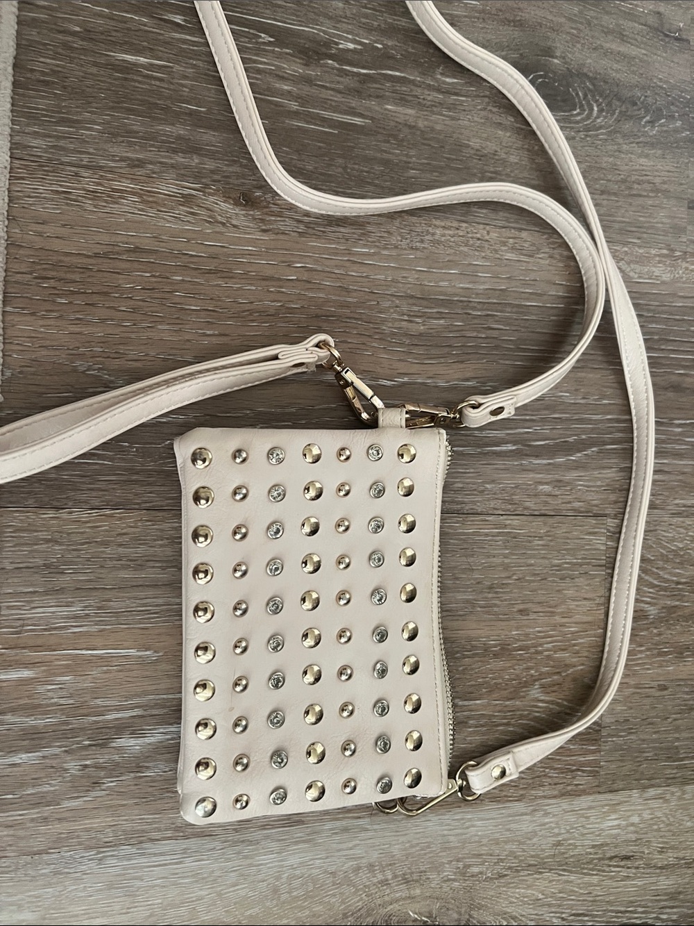 Charming Charlie Cream Crossbody with Mixed Metal Studs